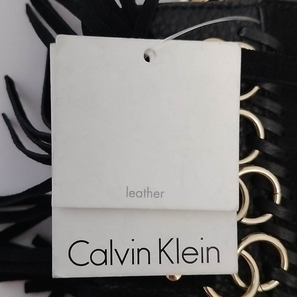 Calvin Klein L-Lynn Leather Fringe Chainlink Whipstitch Women's Hobo Handbag NWT - Picture 13 of 16
